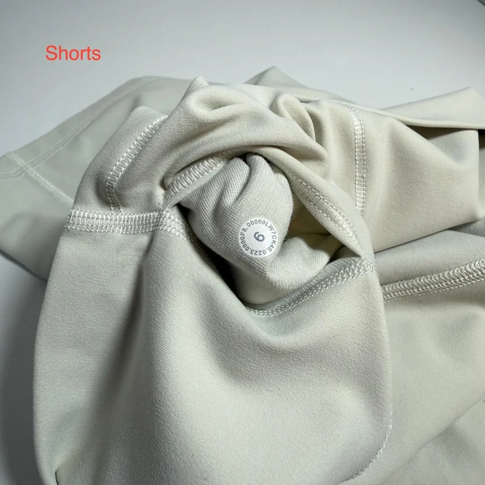 Lululemon Align One Shoulder Bra Shorts Set Ivory Nulu Yoga Athleisure 8 6
